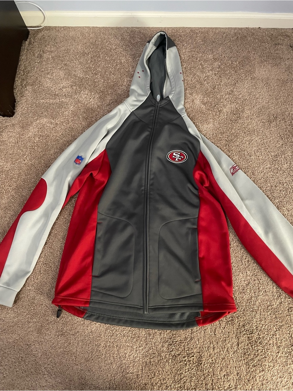 Reebok Mens San Francisco 49ers Hooded Jacket - Gray & Red